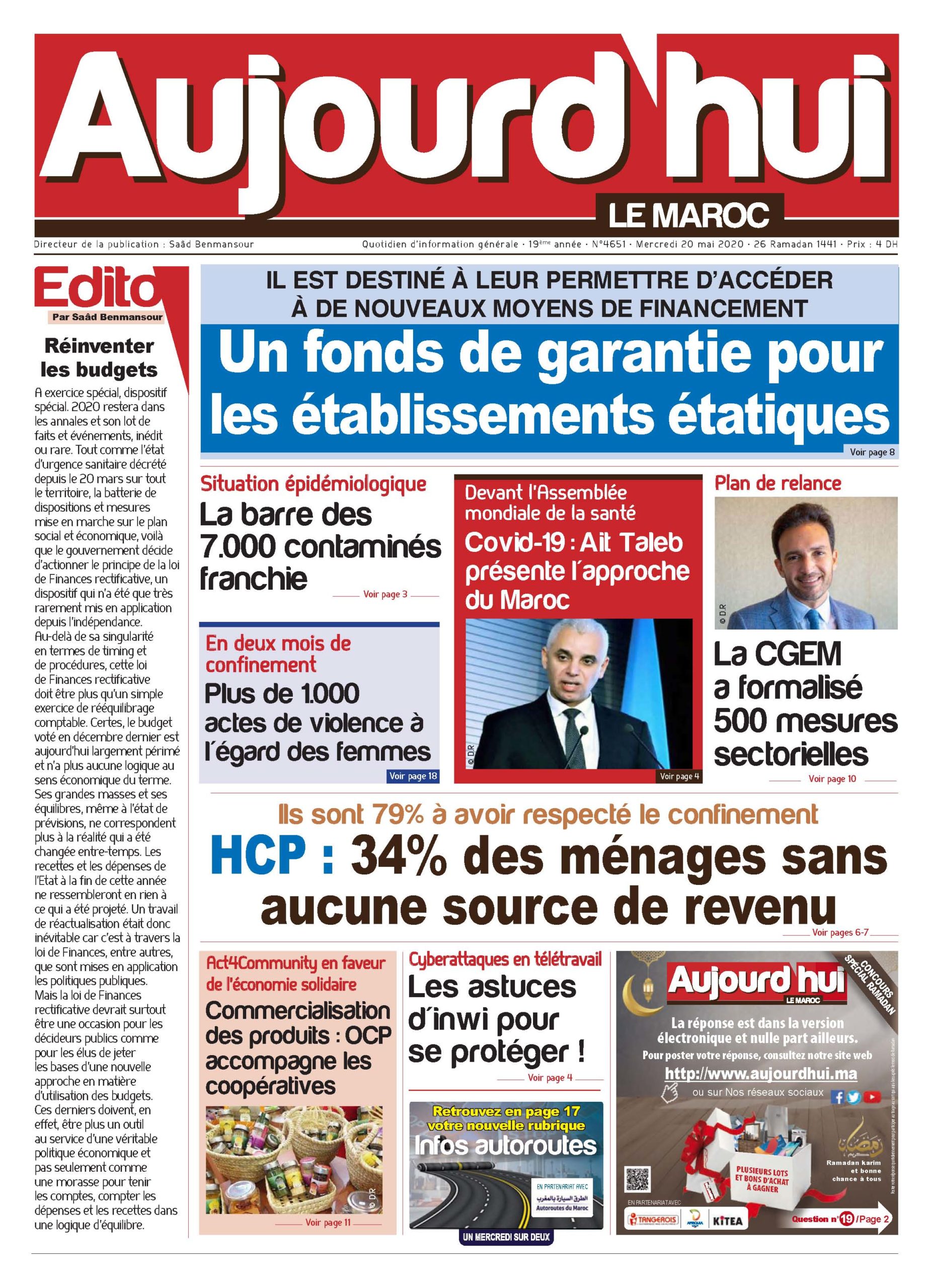 Journal Électronique du Mercredi 20 Mai 2020  Aujourd'hui le Maroc