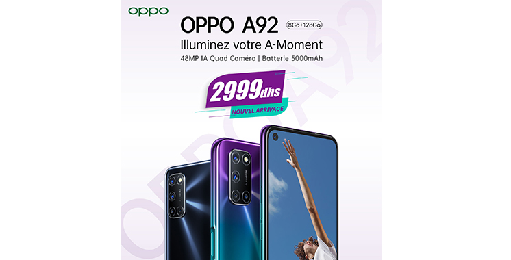 Smartphones : Oppo lance au Maroc le A92 au prix de 2.999 DH