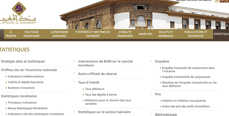 Portail de Bank Al-Maghrib : Mise en ligne d’une nouvelle rubrique dédiée aux statistiques