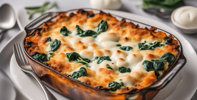 Gratin de patates douces  aux épinards et fromage : Ce plat réconfortant et coloré est simple à préparer et parfait pour un dîner de saison !