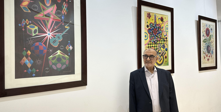 Mohamed Amine Melehi reste dans cette exposition fidèle à son style avec ses formes géométriques proches de l’univers digital. dr
