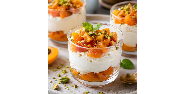 Douceur d’été:  Ricotta légère, abricots fondants et pistaches croquantes